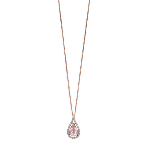 9ct Rose Gold Morganite Diamond Pendant With Chain
