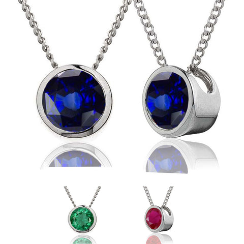 18ct Solitaire Pendant & Chain Available In Sapphire, Ruby Or Emerald