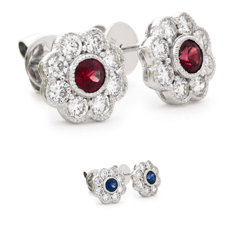 18ct White Gold Diamond Cluster Earring Available With Sapphire Or Ruby