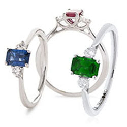 18ct White Gold Three Stone Diamond Ring (Available With Sapphire, Ruby Or Emerald)