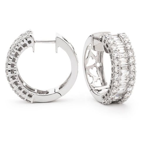 18ct White Gold Baguette & Brilliant Cut Diamond Earrings
