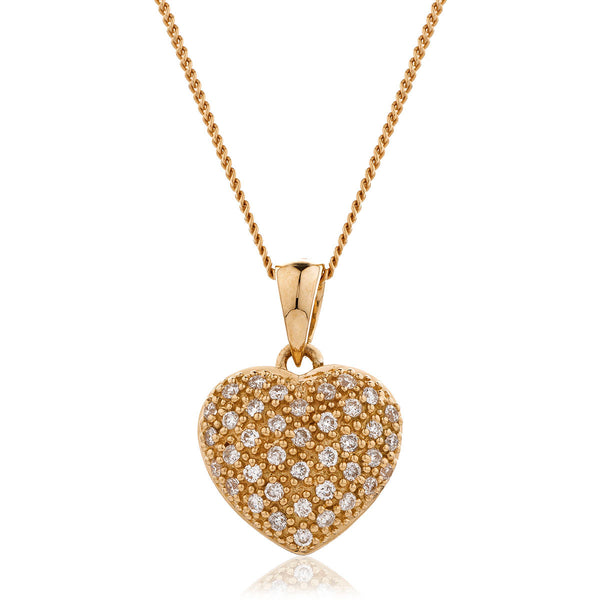18ct Gold Diamond Set Heart Pendant & Chain (0.18ct) Available In White Gold & Rose Gold