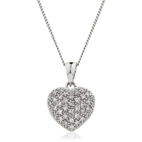 18ct Gold Diamond Set Heart Pendant & Chain (0.18ct) Available In White Gold & Rose Gold