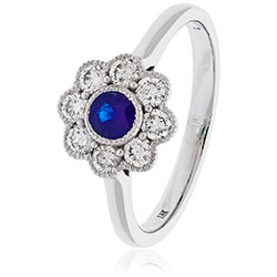 18ct Gold Diamond Flower Ring. Available With Sapphire, Ruby Or Emerald In White Or Yellow Gold