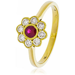 18ct Gold Diamond Flower Ring. Available With Sapphire, Ruby Or Emerald In White Or Yellow Gold