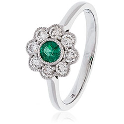 18ct Gold Diamond Flower Ring. Available With Sapphire, Ruby Or Emerald In White Or Yellow Gold