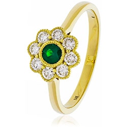 18ct Gold Diamond Flower Ring. Available With Sapphire, Ruby Or Emerald In White Or Yellow Gold