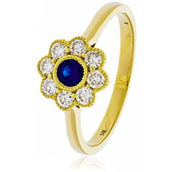 18ct Gold Diamond Flower Ring. Available With Sapphire, Ruby Or Emerald In White Or Yellow Gold