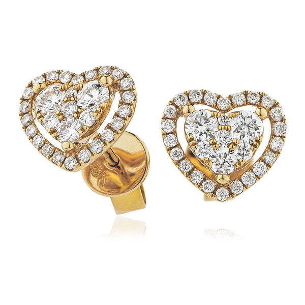 18ct Gold Heart Shape Diamond Halo Earrings (0.63ct) Available In White Gold & Yellow Gold