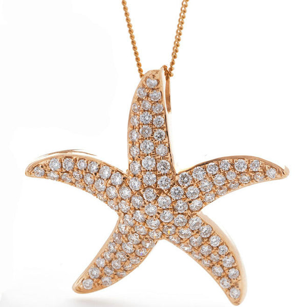 18ct Gold Diamond Set Starfish Pendant & Chain (0.44ct) Available In White Gold, Yellow gold & Rose Gold