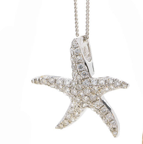18ct Gold Diamond Set Starfish Pendant & Chain (0.44ct) Available In White Gold, Yellow gold & Rose Gold