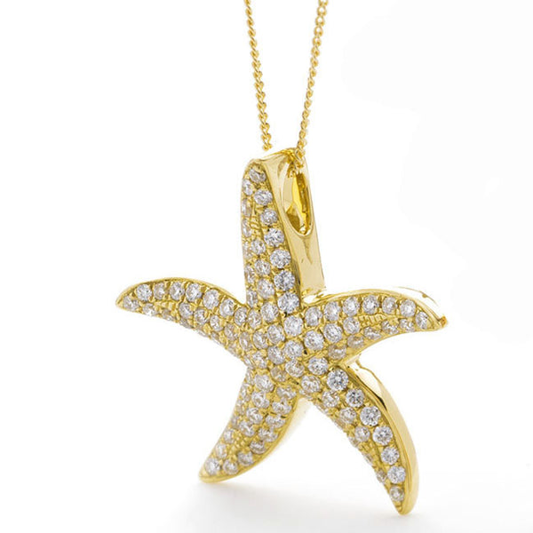 18ct Gold Diamond Set Starfish Pendant & Chain (0.44ct) Available In White Gold, Yellow gold & Rose Gold