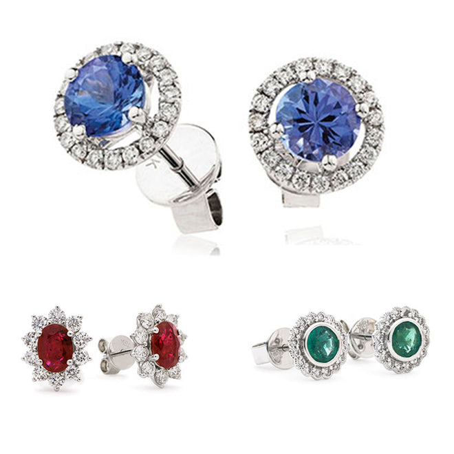 Diamond &amp; Precious Stone Earrings (Sapphire, Ruby, Emerald, Aquamarine, Morganite &amp; Tanzanite)