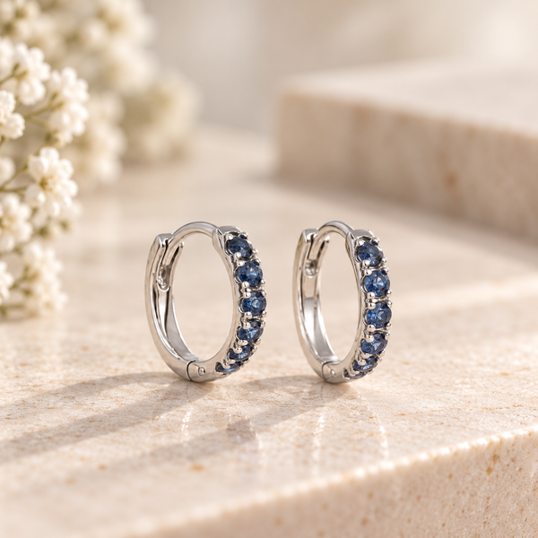 9k white gold sapphire huggie earrings