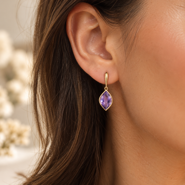 9k yellow gold amethyst drop earrings