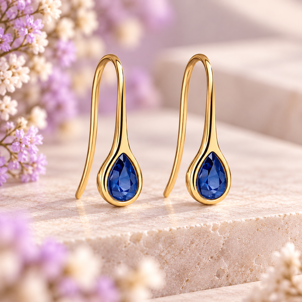 9ct yellow gold sapphire drop earrings