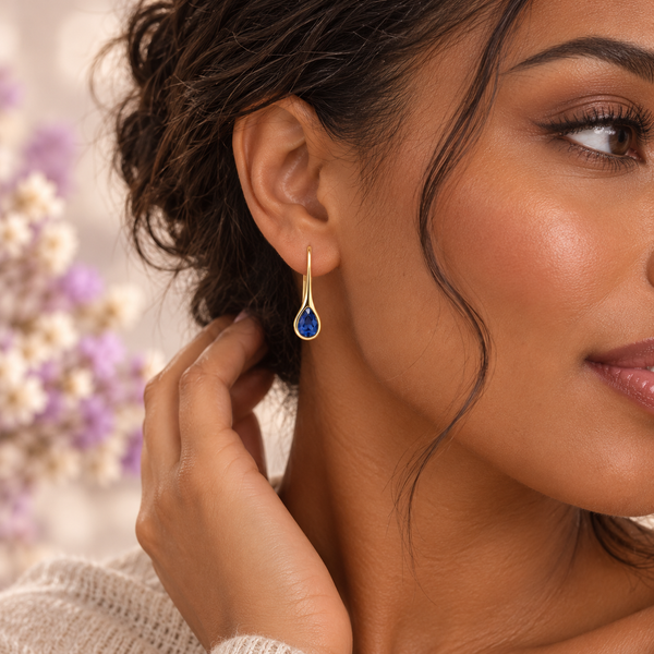 9ct yellow gold sapphire drop earrings