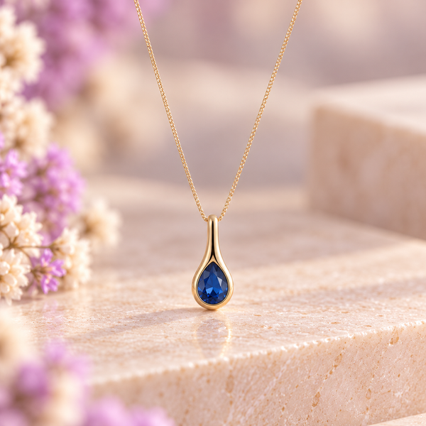 9k yellow gold sapphire pendant & chain