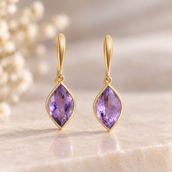 9k yellow gold amethyst drop earrings