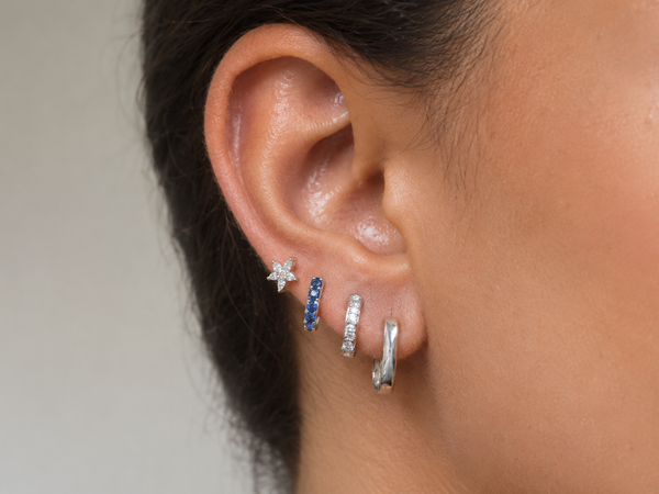 9k white gold sapphire huggie earrings