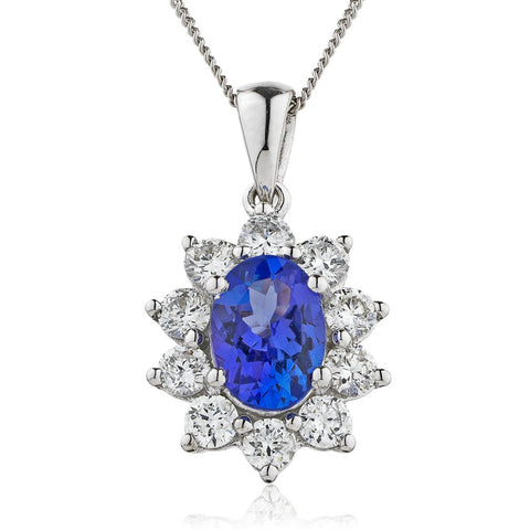 18ct White Gold Blue Sapphire and Diamond Pendant & Chain