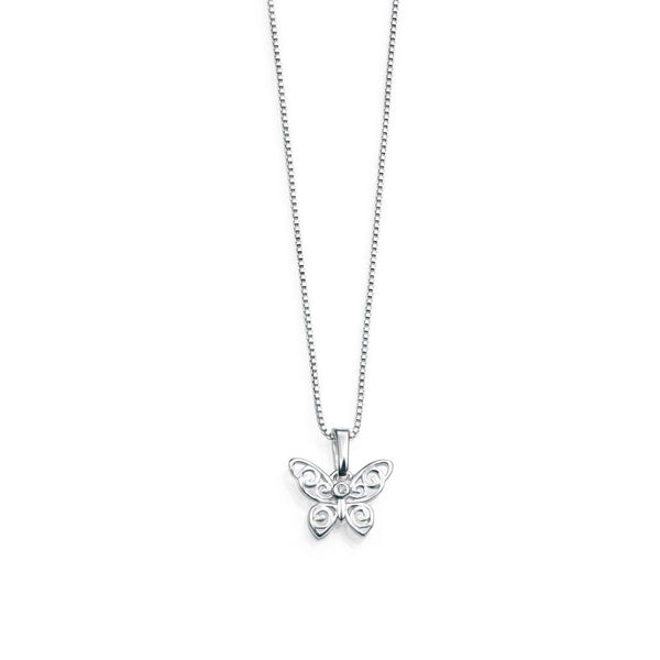 Silver Butterfly Diamond Children's Earrings