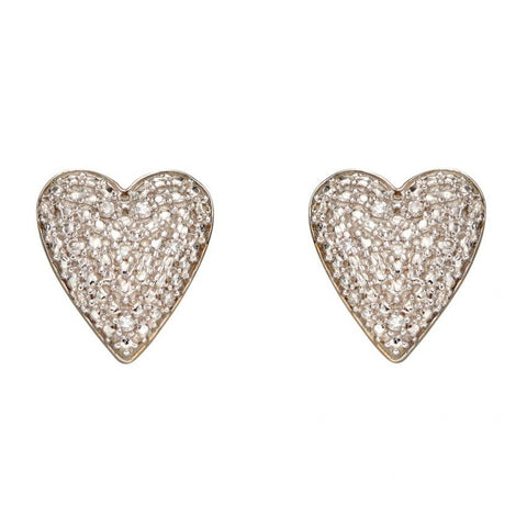 9ct Yellow Gold Diamond Pave Heart Earrings