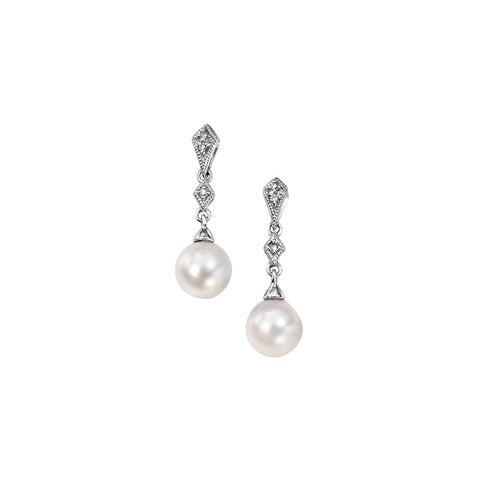 9ct White Gold Diamond and Freshwater Pearl Earrings