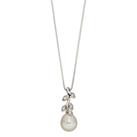 9ct White Gold Fresh Water Pearl Pendant and Chain