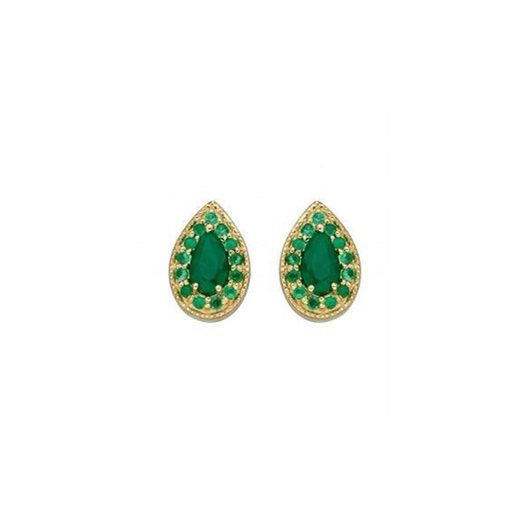 Teardrop Stud Earrings With Emerald In 9ct Yellow Gold