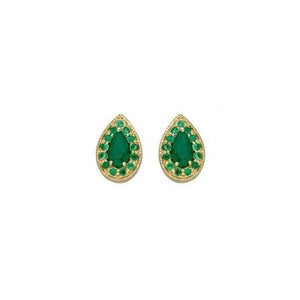 Teardrop Stud Earrings With Emerald In 9ct Yellow Gold