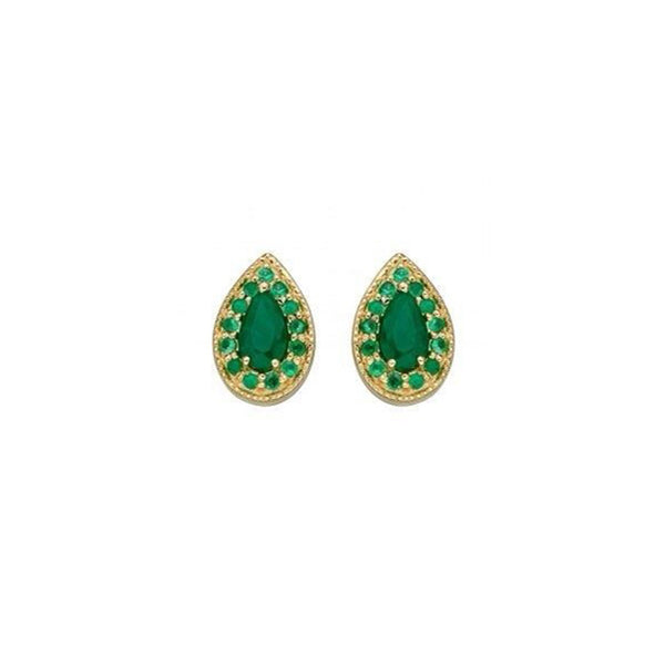Teardrop Stud Earrings With Emerald In 9ct Yellow Gold
