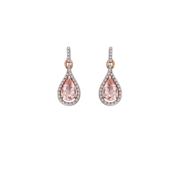9ct Rose Gold Morganite Diamond Pendant With Chain