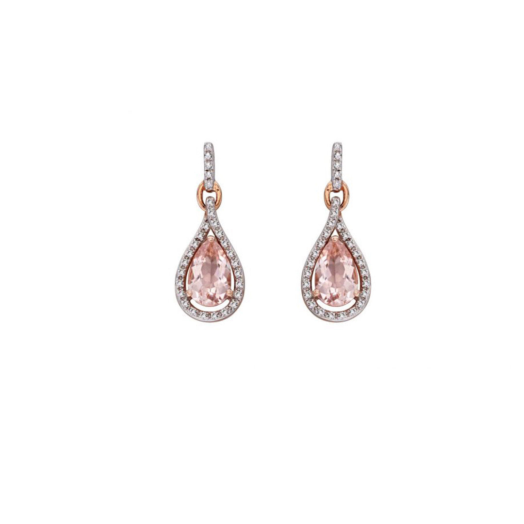 9ct Rose Gold Morganite And Diamond Earrings