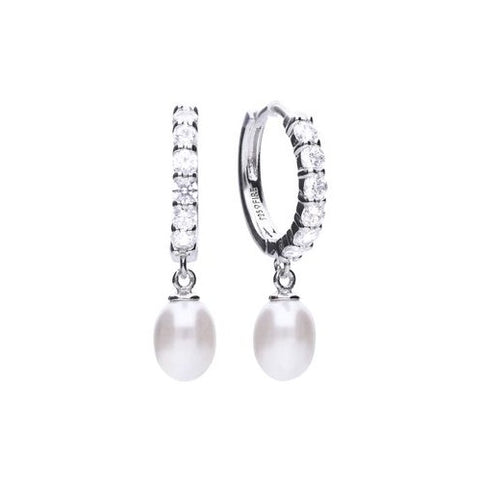 Silver hoop pearl drop earrings