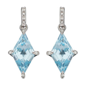 Kite Shaped Earrings with Blue Topaz and Diamonds in 9ct White Gold