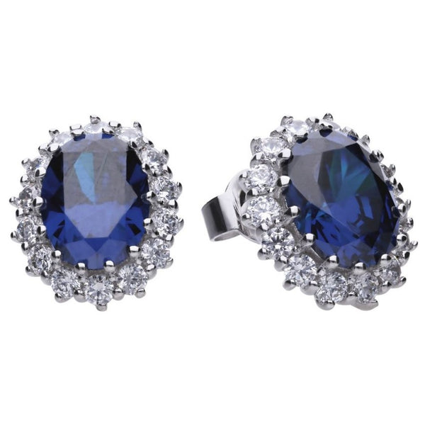 Silver Oval Blue Cubic Zirconia Cluster Ring