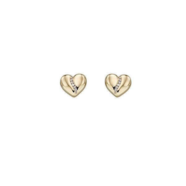 9ct Yellow Gold Diamond Channel Heart Earrings