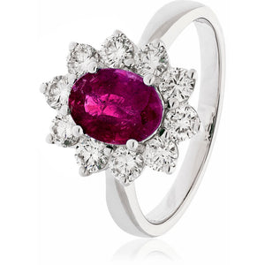 18ct White Gold Ruby & Diamond Cluster Ring