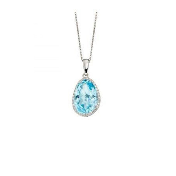 Irregular Shaped Blue Topaz Earrings With Diamonds In 9ct White Gold