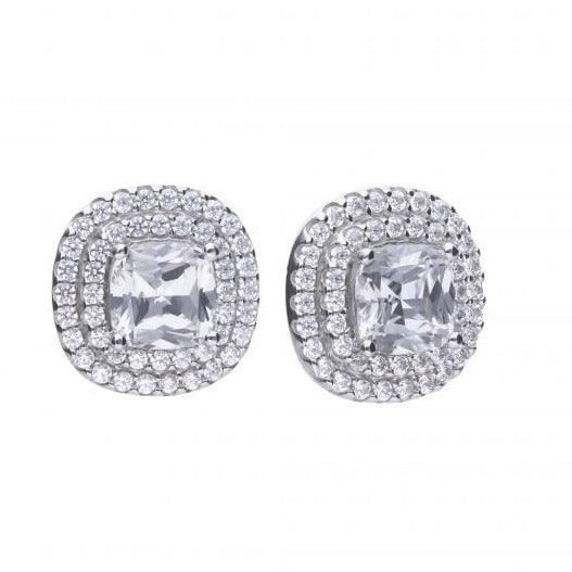 Cushion Cut Double Halo Zirconia Earrings
