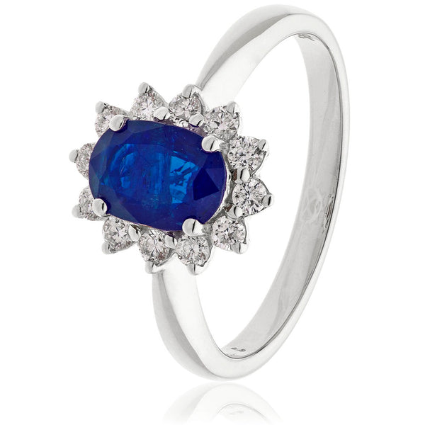 18ct White Gold Blue Sapphire and Diamond Pendant & Chain