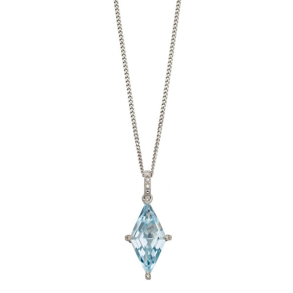 Kite shaped Pendant with Blue Topaz and Diamonds in White Gold