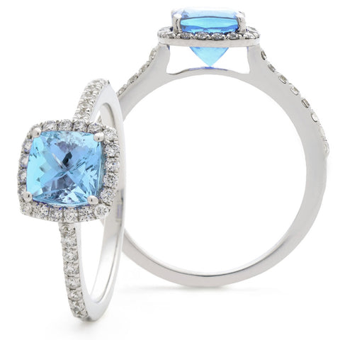 18ct White Gold Aquamarine and Diamond Ring