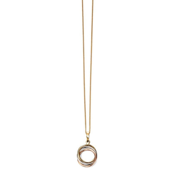 9ct Yellow, White and Rose Gold Triple Hoop Pendant and Chain.