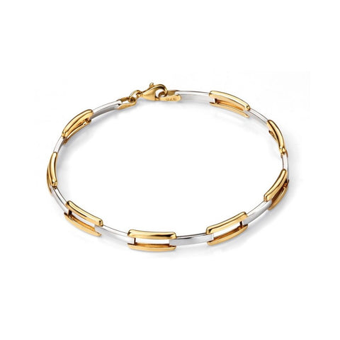 9ct Yellow and White Gold Oval Rectangle Link Bracelet