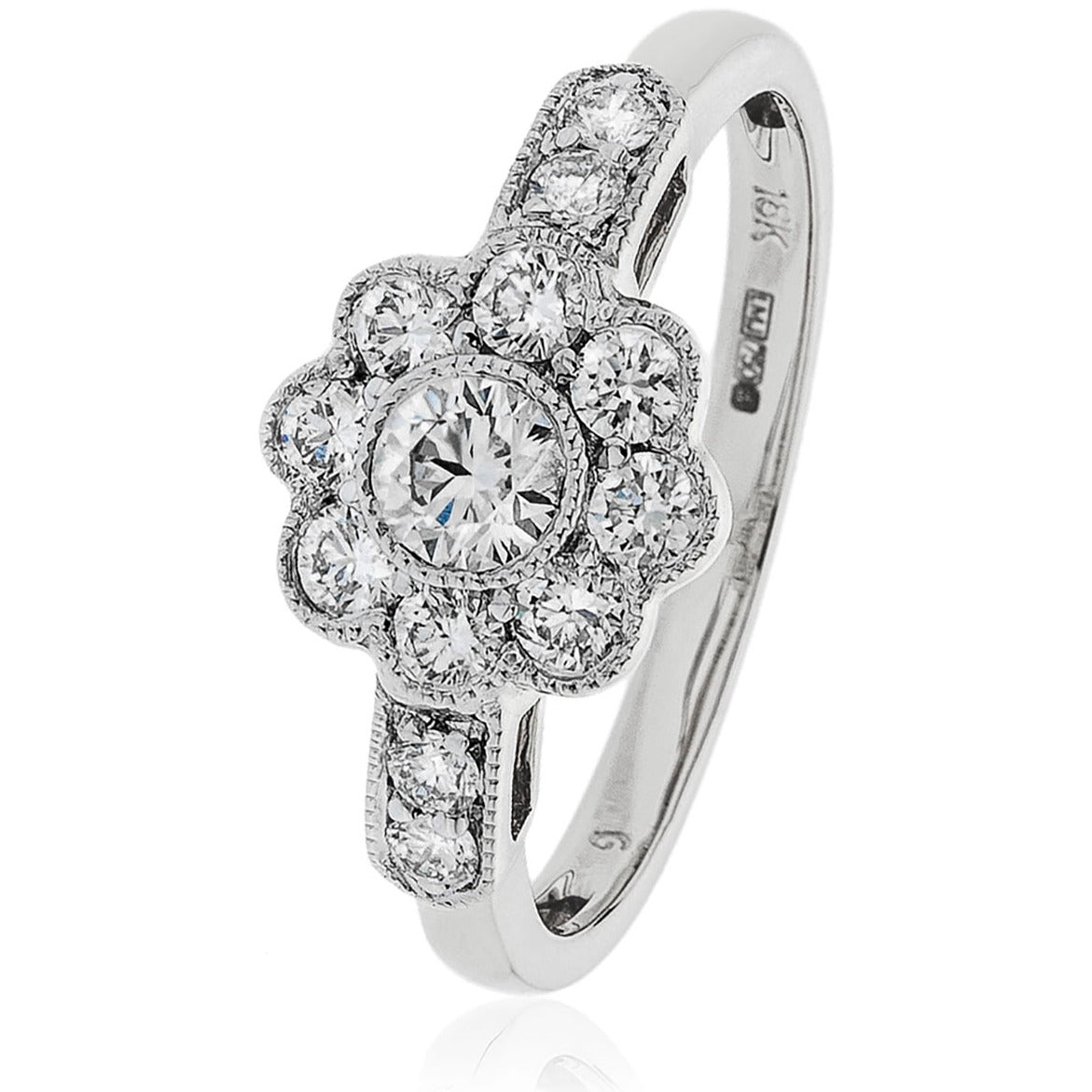 18ct White Gold and Diamond Flower Ring