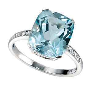 9ct White Gold Sky Blue Topaz and Diamond Ring