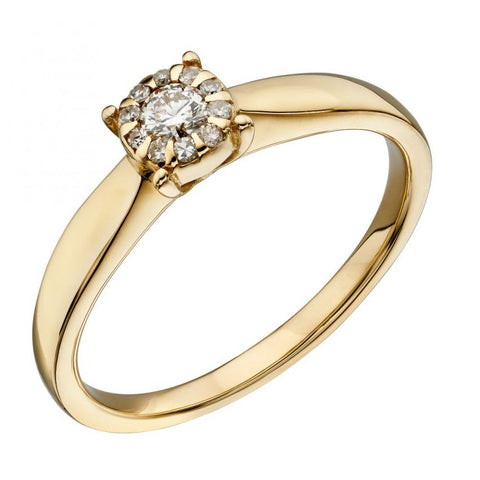 9ct Yellow Gold Diamond Cluster Ring