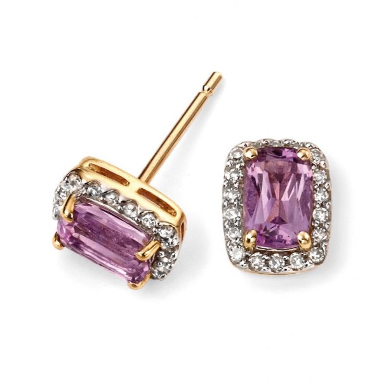 Stunning 9ct Yellow Gold Diamond and Amethyst Stud Earrings